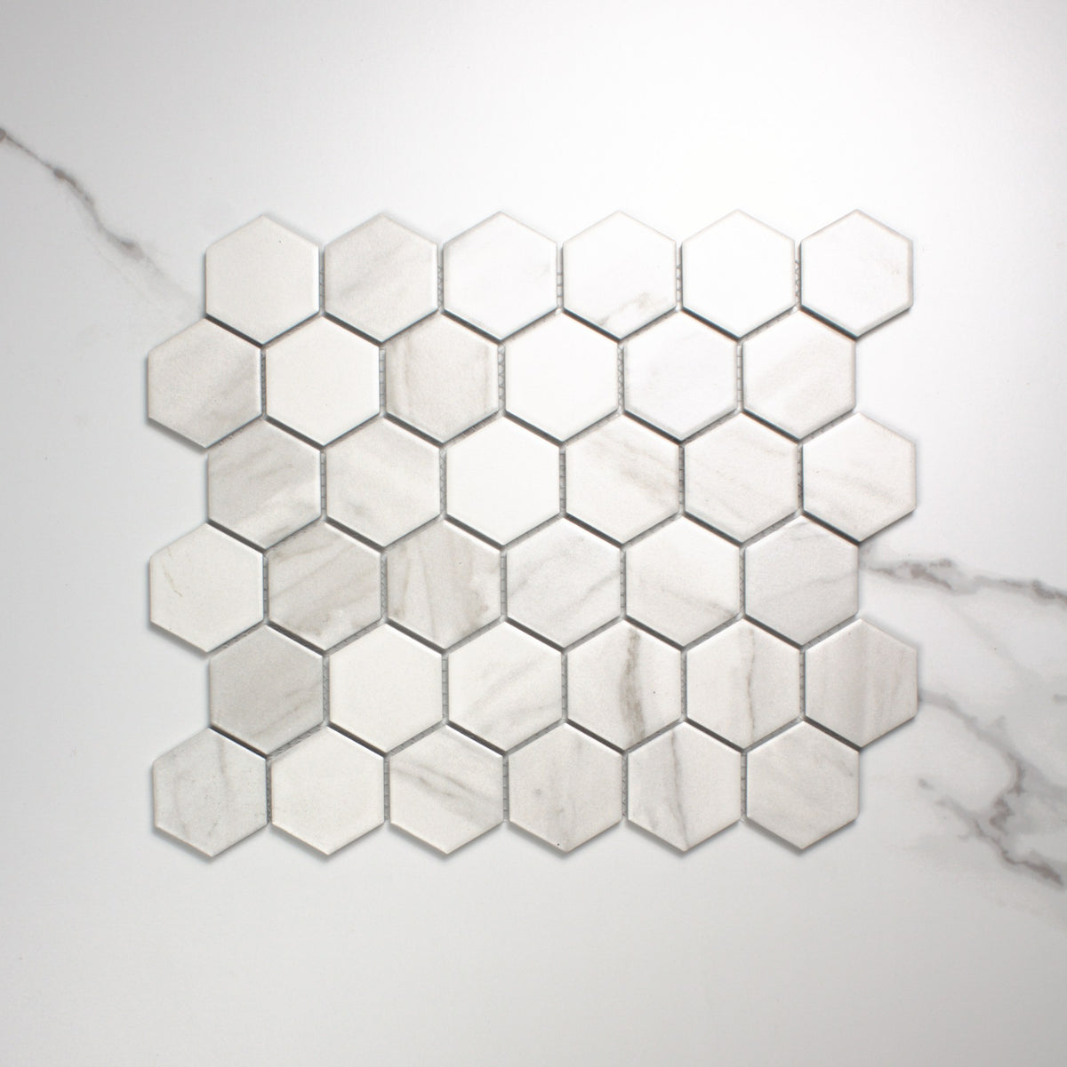 Carrara Look Matt Porcelain Glazed Hexagon 51x59mm top view