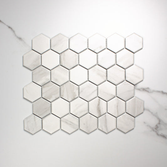 Carrara Look Matt Porcelain Glazed Hexagon 51x59mm top view