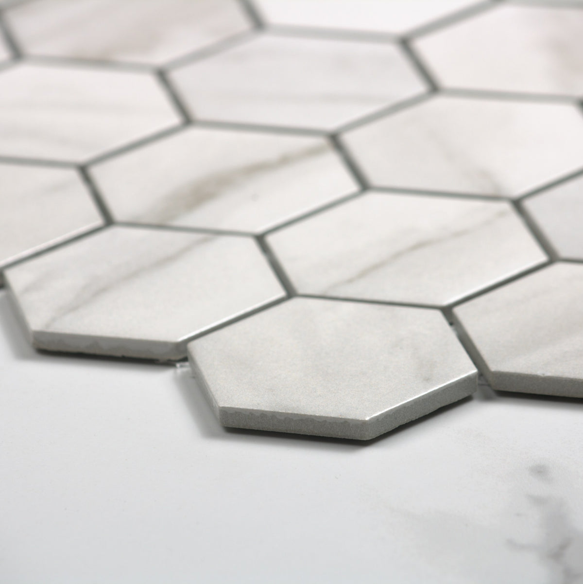 Carrara Look Matt Porcelain Glazed Hexagon 51x59mm angle view