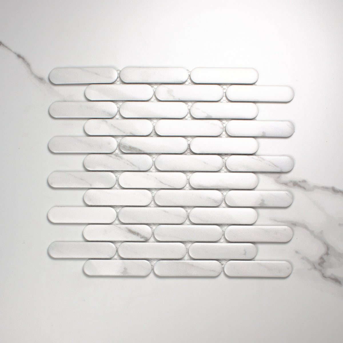 Carrara Matt Round Head Finger Glazed Mosaic 23x93mm top view