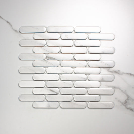 Carrara Matt Round Head Finger Glazed Mosaic 23x93mm top view