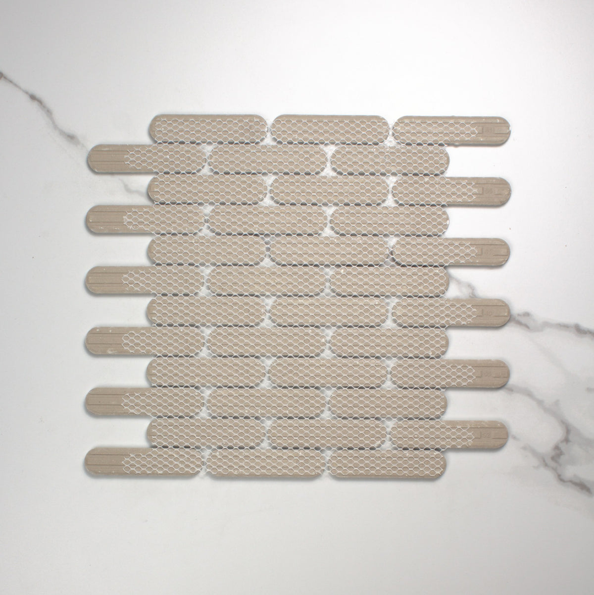 Carrara Matt Round Head Finger Glazed Mosaic 23x93mm top view