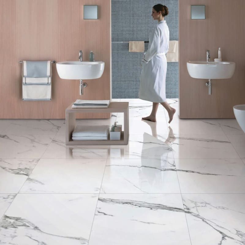 Carrara X White Gloss 300x600mm in a bathroom