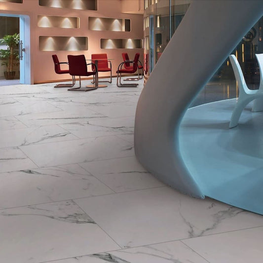 Carrara X White Matt 600x600mm in an office lobby