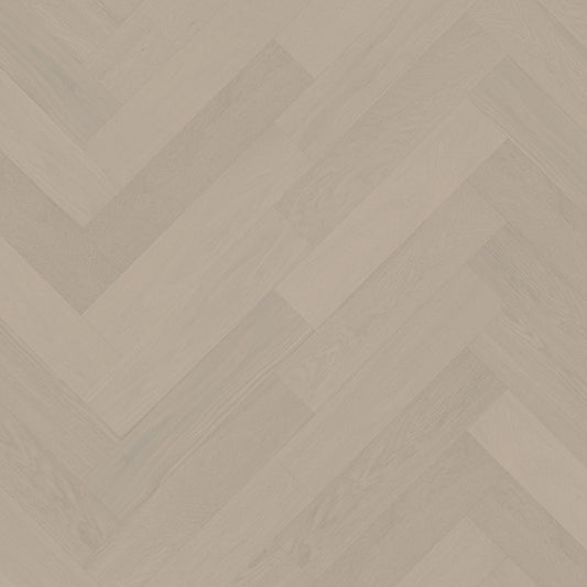 Close-up texture shot of Casper White iDesign Herringbone Flooring 15/3mm showing a diagonal herringbone pattern in a pale greige wood-effect finish.