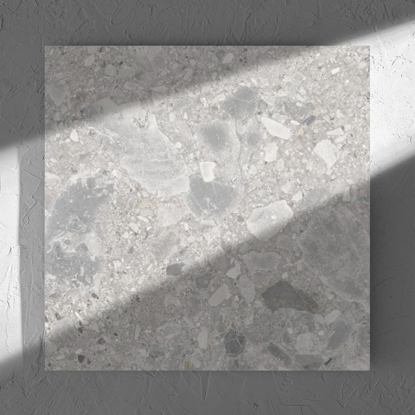 Ceppo Stone InOut 600x600mm tile in soft natural window light, showing the tile surface