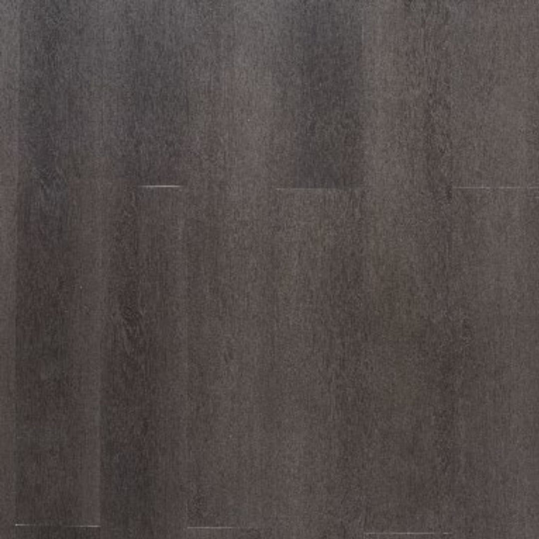 Close-up texture view of Charcoal Elegant SPC Hybrid 6.5mm Flooring 5+1.5mm showing dark grey wood-grain plank pattern with subtle natural variation.