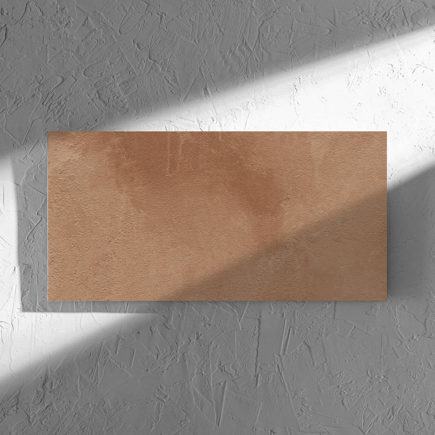 Clay Firenze Dark Terracotta 300x600mm tile in soft natural window light, showing the matt surface