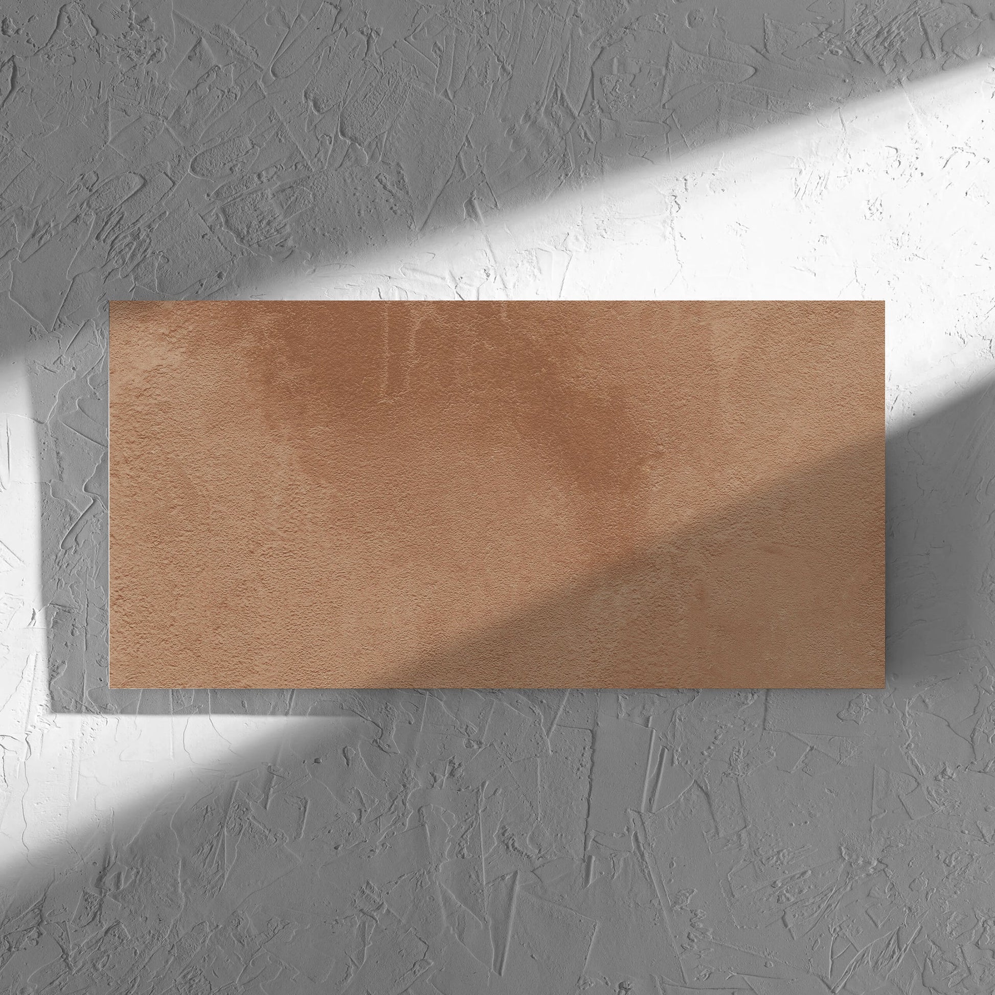 Clay Firenze Dark Terracotta 300x600mm tile in soft natural window light, showing the matt surface