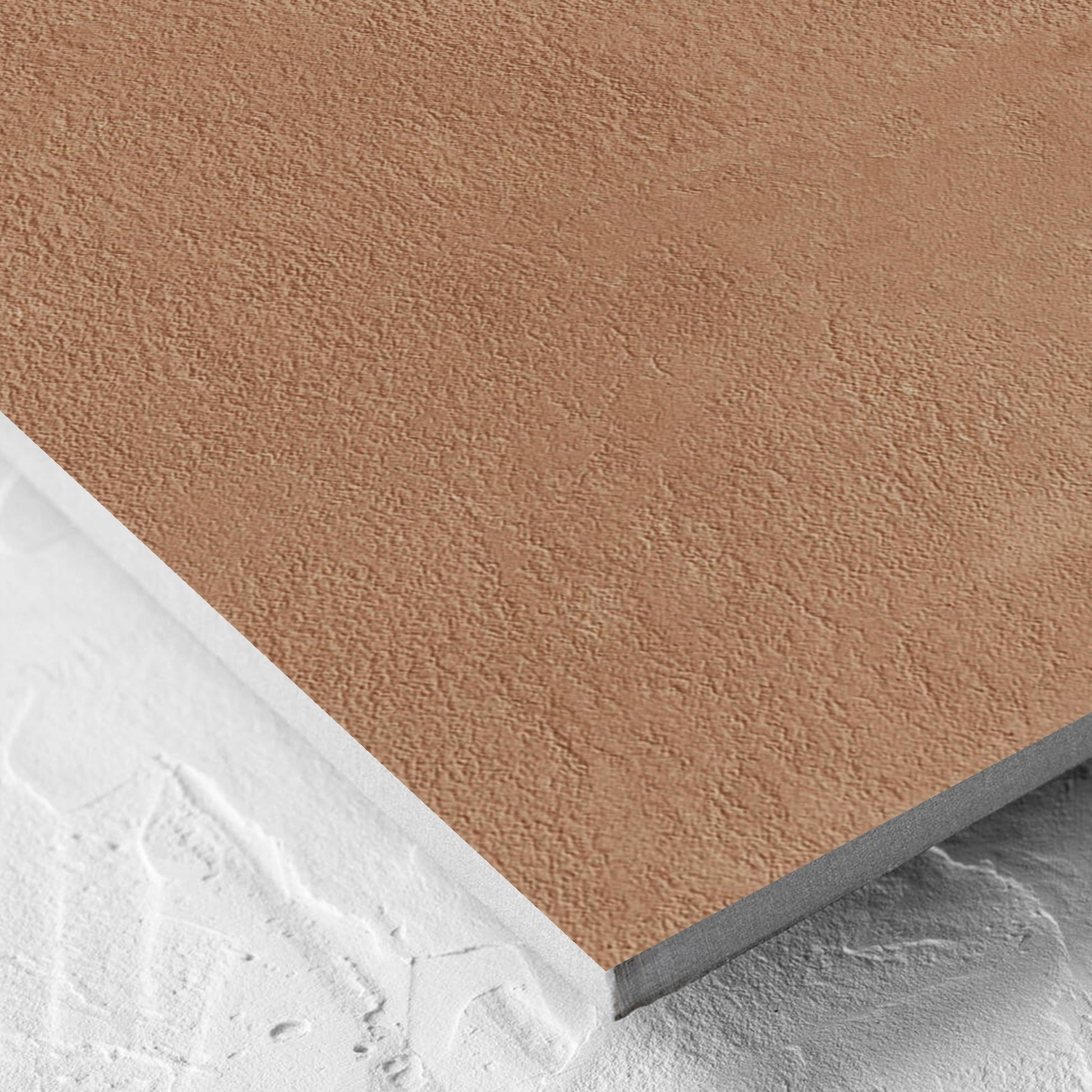 Corner close-up of the Clay Firenze Dark Terracotta 600x600mm tile showing the matt surface and the edge profile