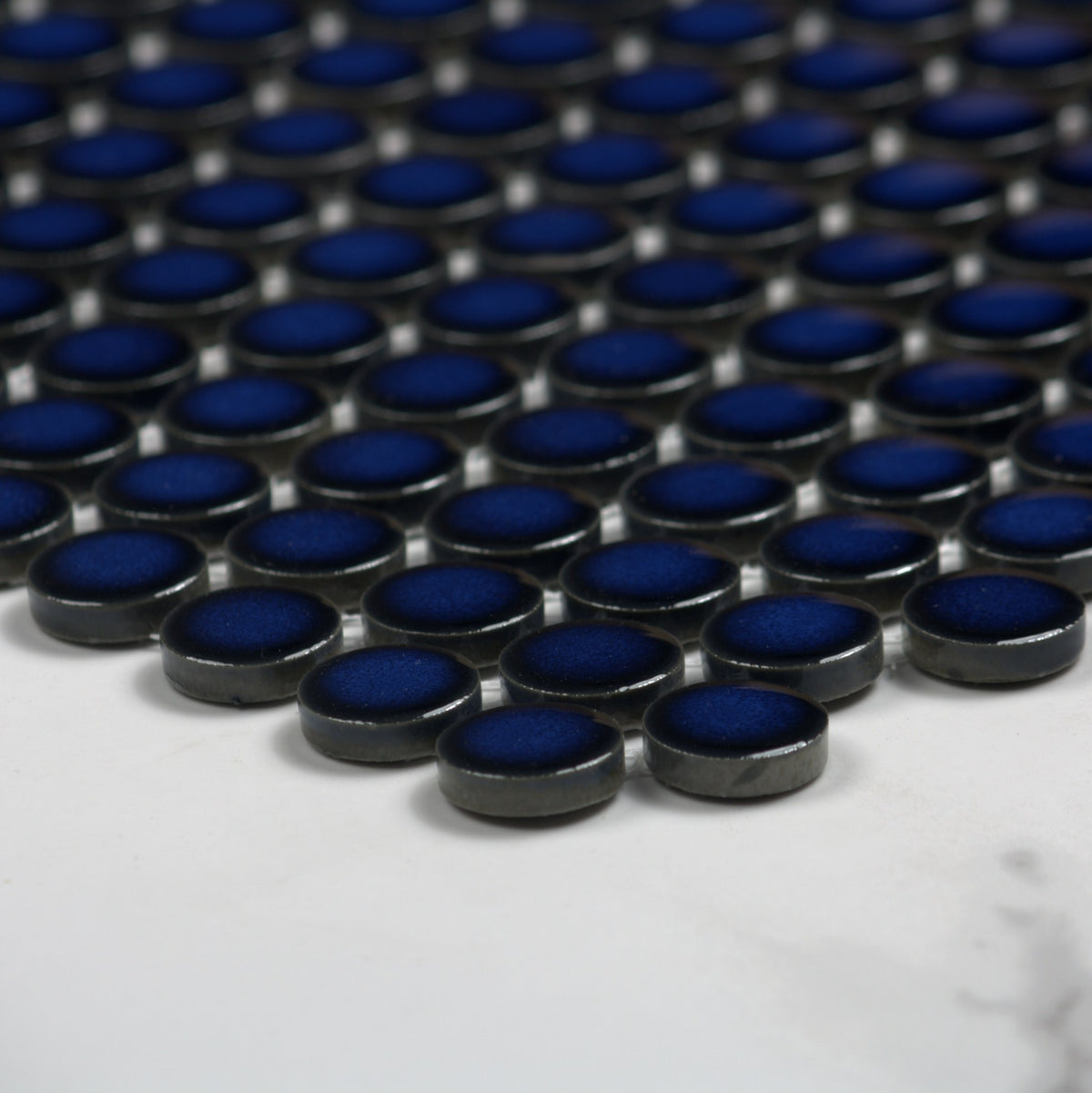 Cobalt Blue Gloss Porcelain Glazed Penny Round 19mm angle view
