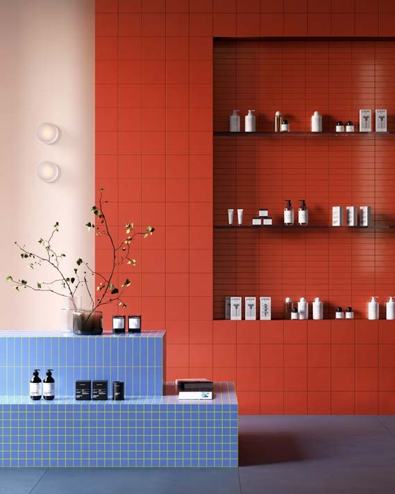 VitrA Color2.0 Coral, Azure Blue mosaic retail shelving