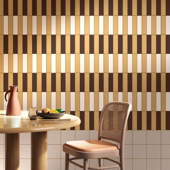 VitrA Color2.0 Dark Amber, Sand Yellow, Ultra White mosaic dining room