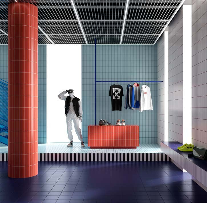VitrA Color2.0 Coral, Pool Blue, Midnight Blue mosaic retail fitout