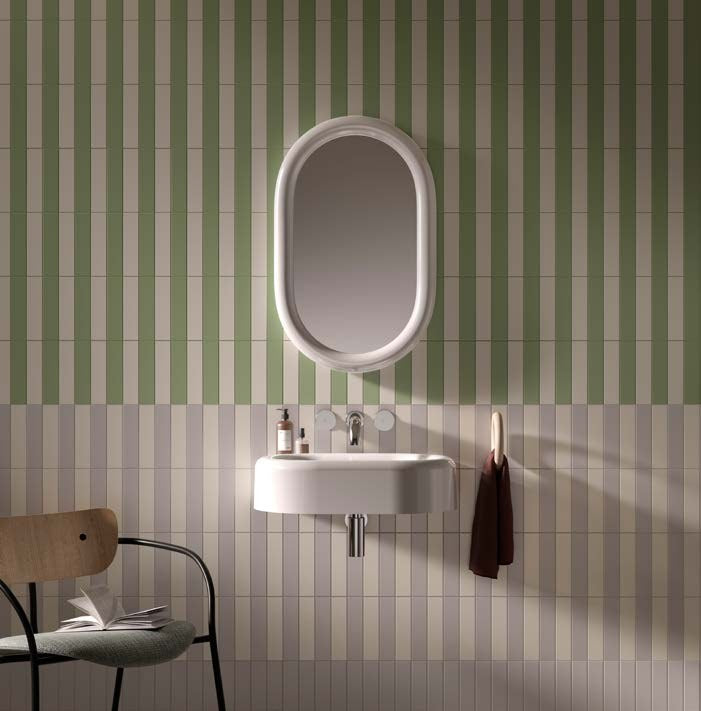VitrA Color2.0 Soap Green, Light Grey, White mosaic striped bathroom