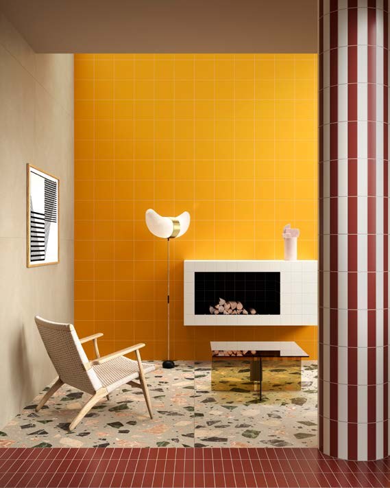 VitrA Color2.0 Turmeric Yellow, White, Oxide Red mosaic lounge fireplace