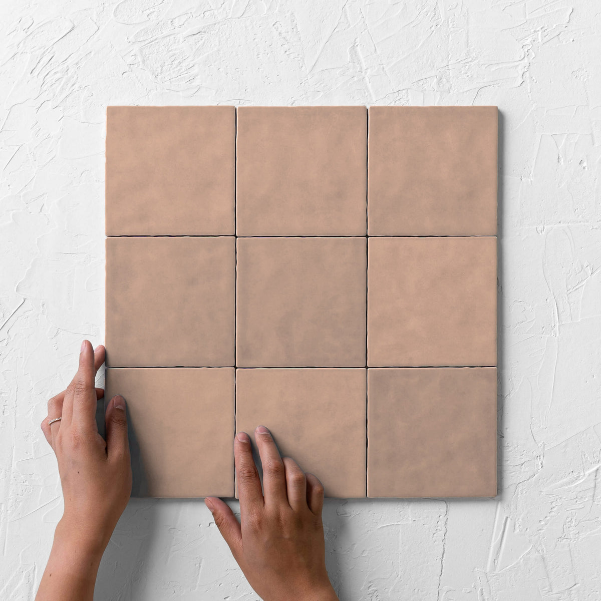 Casablanca Coral Gloss tiles laid in a grid, top view