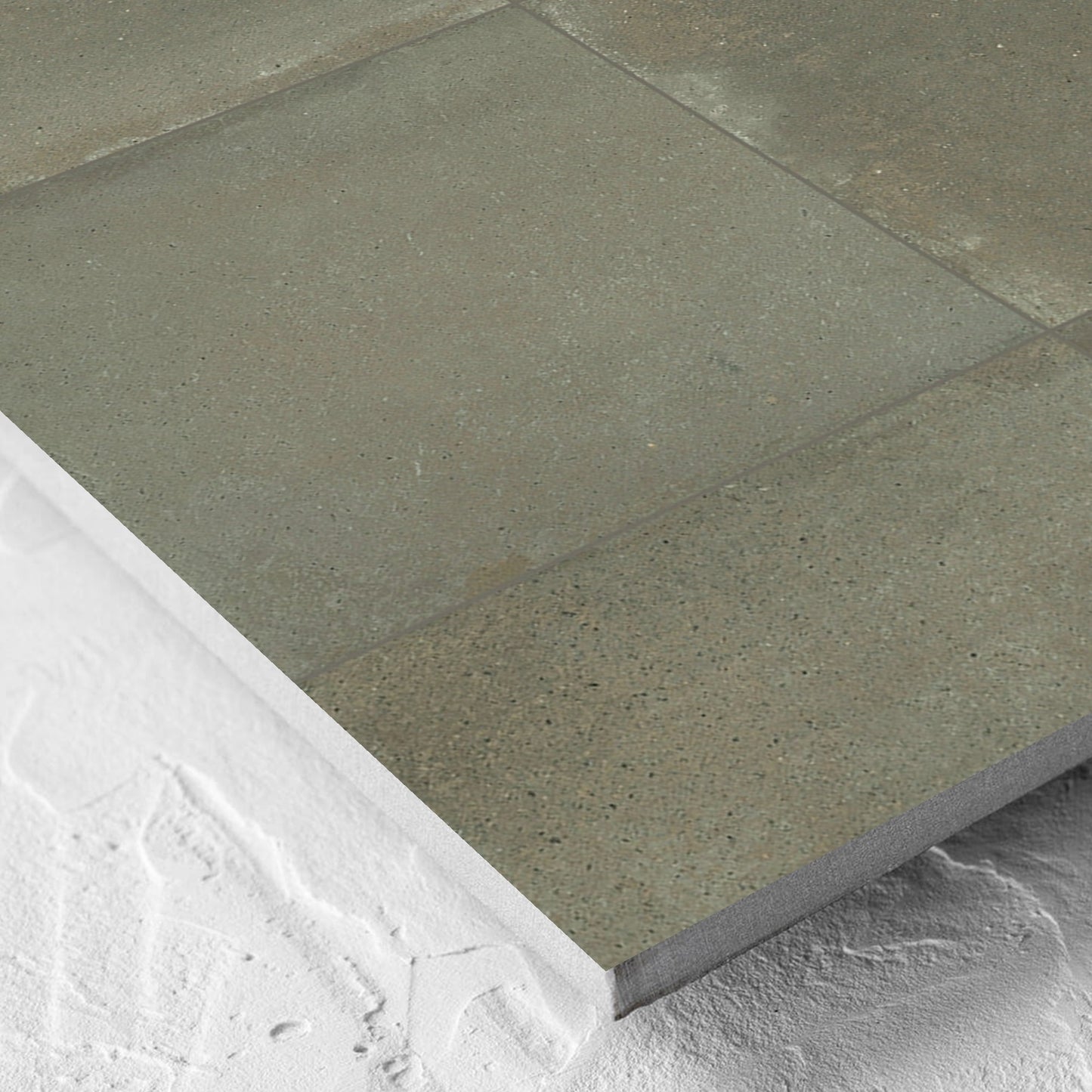 Corner close-up of the Cotto Khaki Matt 600x600mm tile showing the matt surface and the edge profile