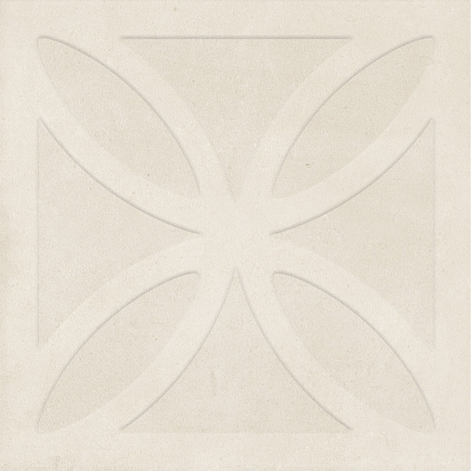 Close-up of Craft Art 3D Ice 200x200mm ceramic wall tile featuring a raised botanical petal motif in a soft cream matte finish.