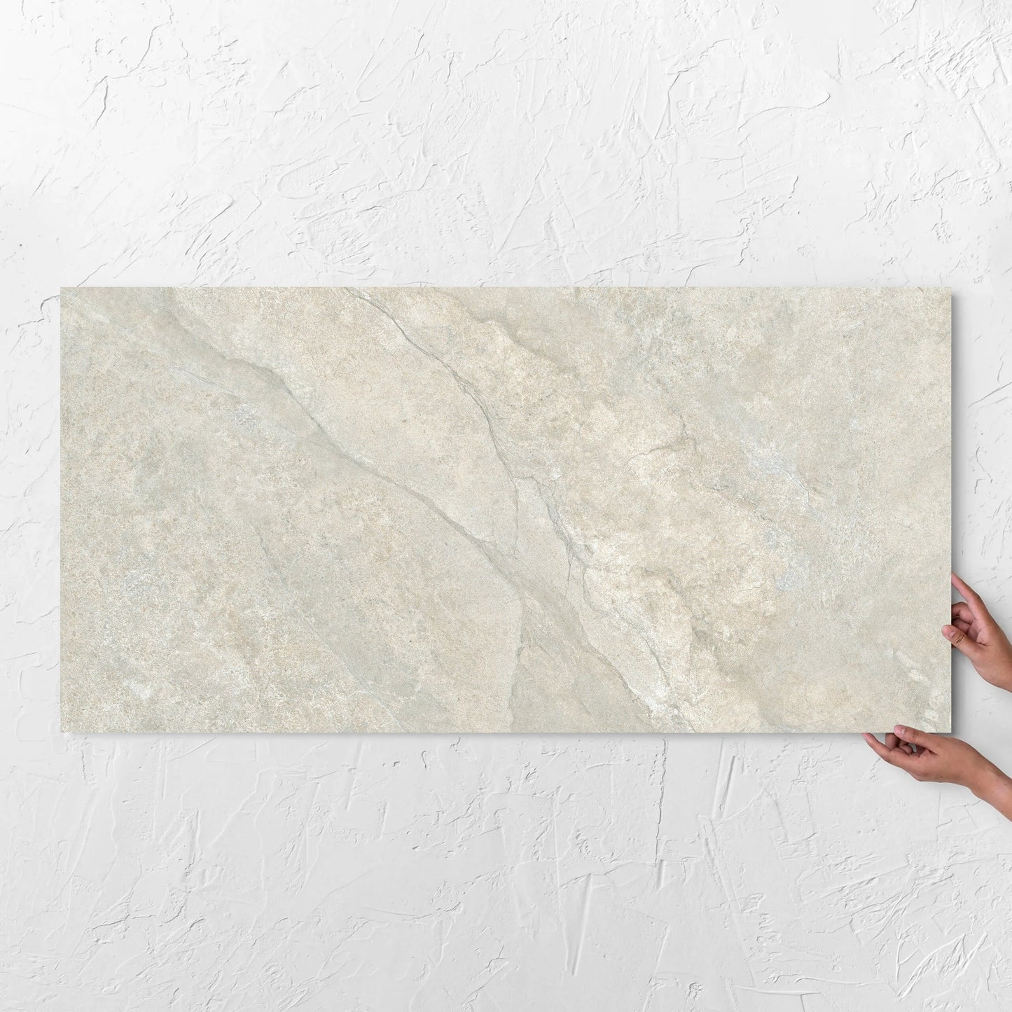 Lakestone Grey Matt 600x1200mm tile with hands