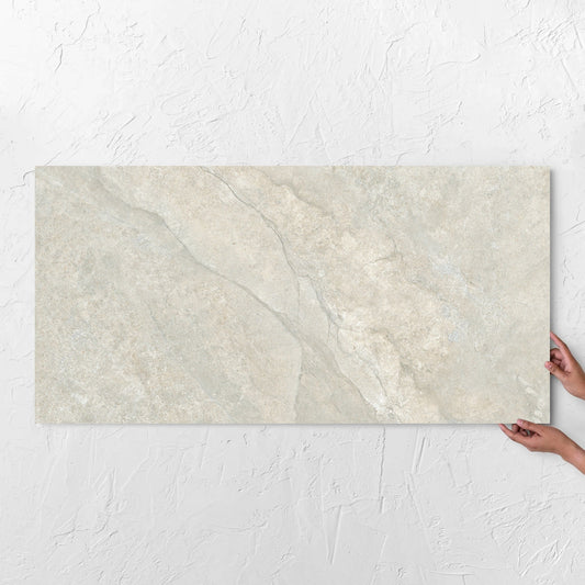 Lakestone Grey Matt 600x1200mm tile with hands