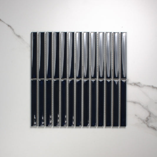 Dark Navy Gloss Concave Porcelain Glazed Finger 20x145mm top view