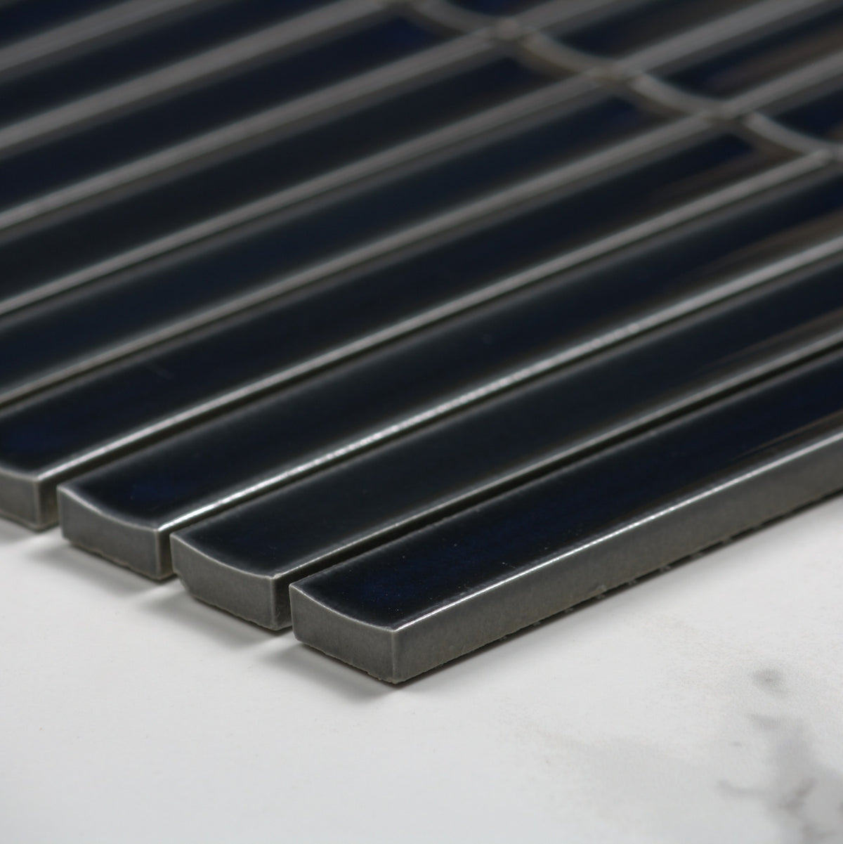 Dark Navy Gloss Concave Porcelain Glazed Finger 20x145mm angle view