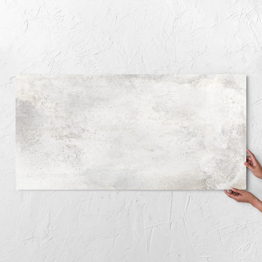 Oxide Metal Grey Rust Matt 600x1200mm tile with hands