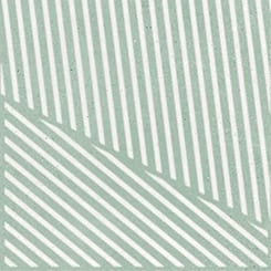 Dune Trazos Aquamar 147x147mm ceramic tile featuring a geometric mint green and white diagonal stripe pattern in a close-up flat lay shot.