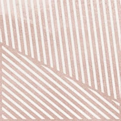 Close-up of Dune Trazos Flamingo 147x147mm ceramic wall tile featuring diagonal stripe pattern in soft blush pink and white tones.
