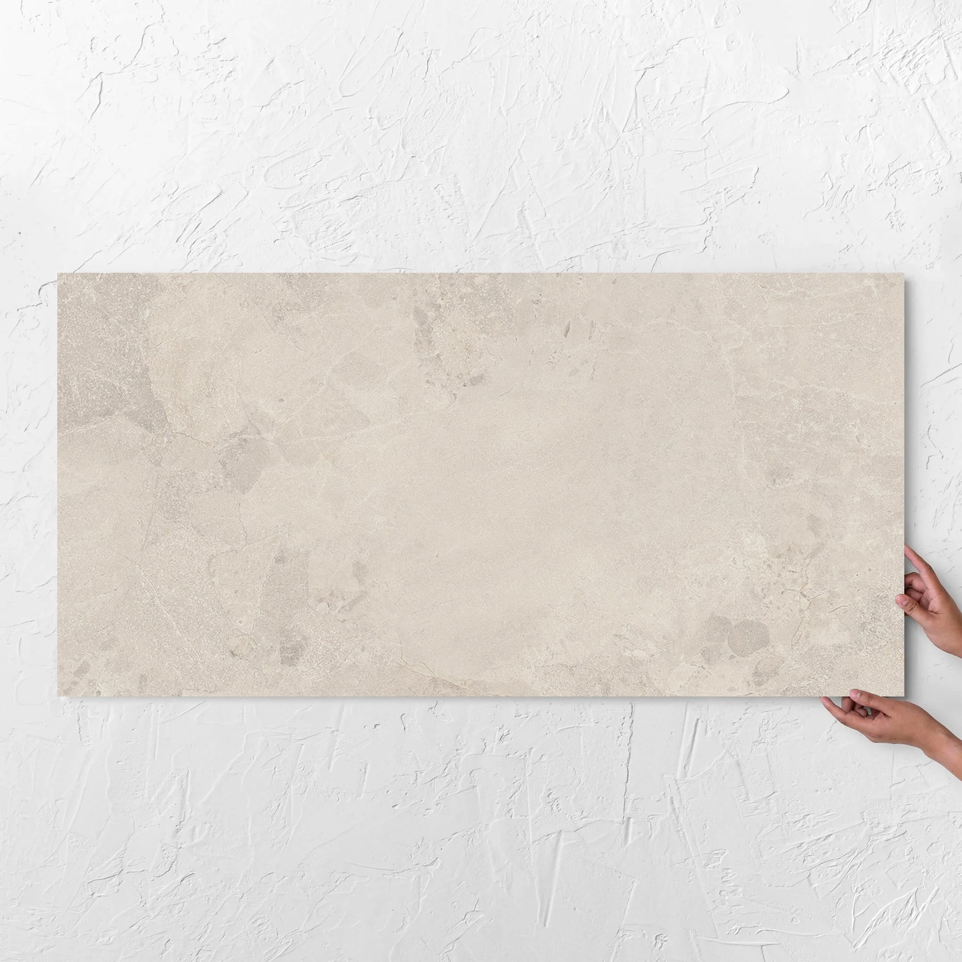 Aurelia Stone Ash 3D Decor 600x1200mm tile with hands