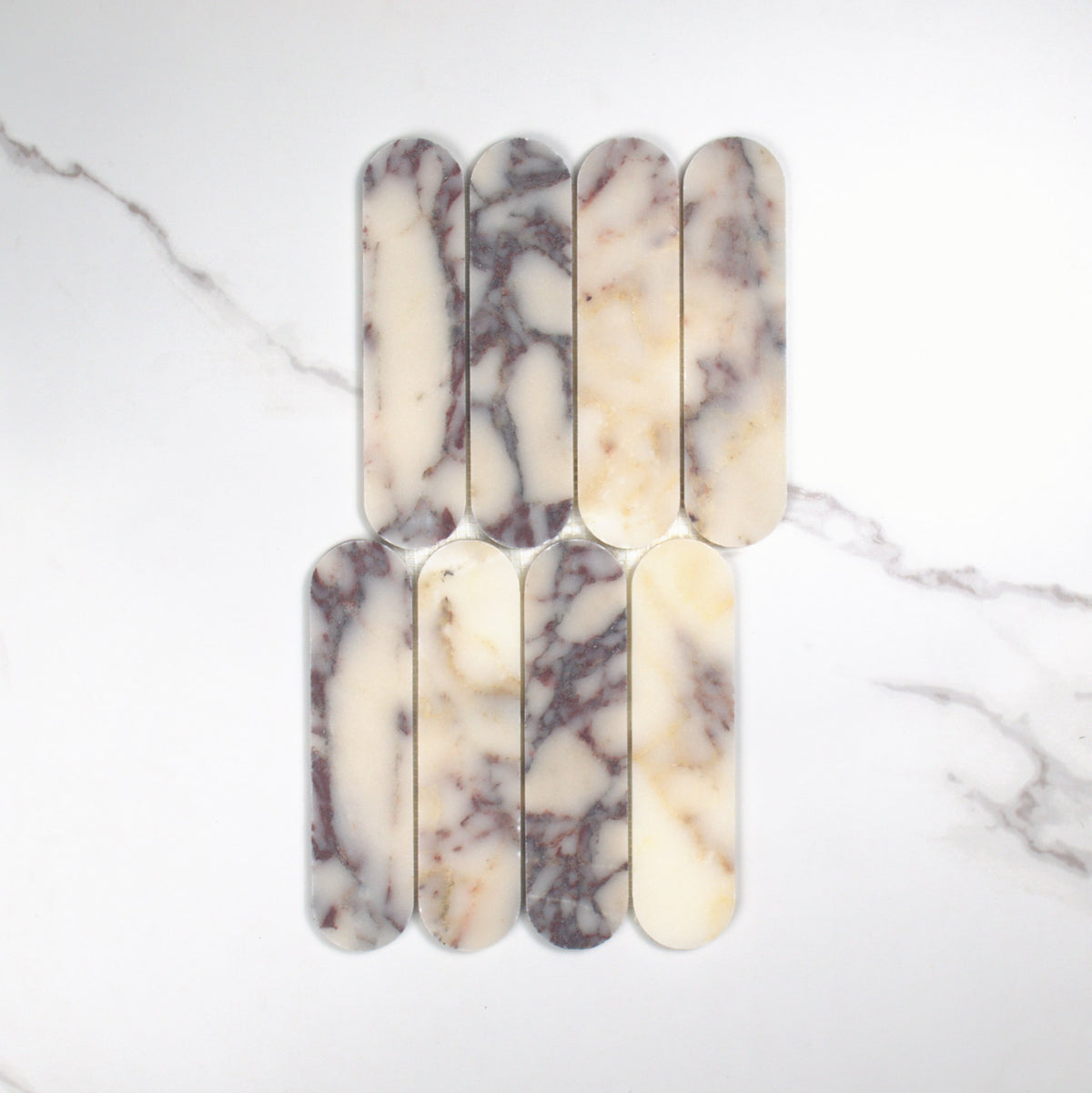 Elementa Calacatta Viola Cylinder Mosaic 50x198mm top view