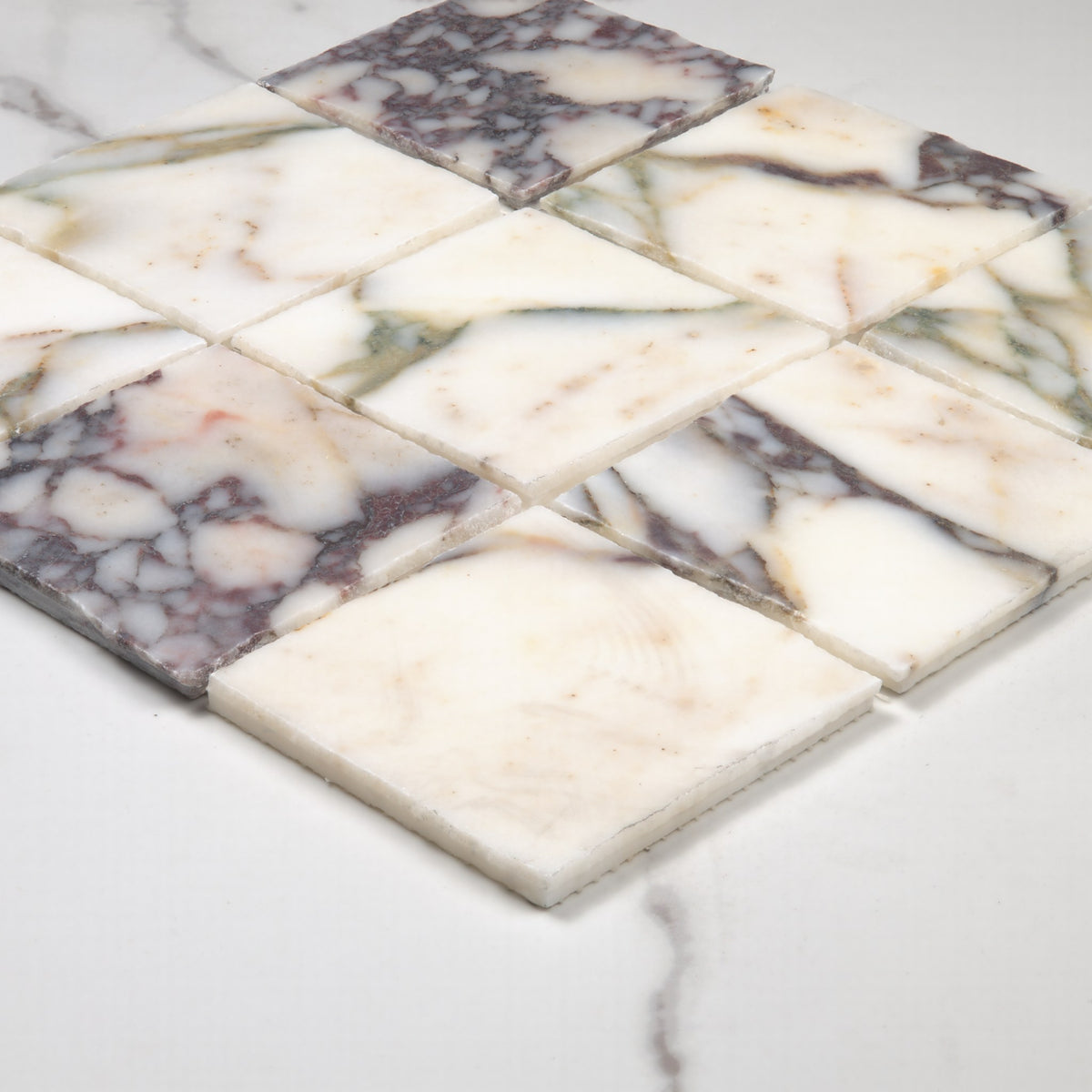 Elementa Calacatta Viola Mosaic 100x100mm angle view