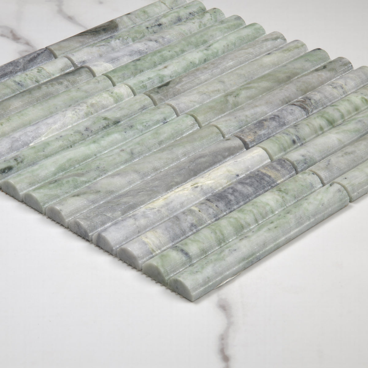 Elementa Cloud Emerald Fluted Mosaic 20x148mm angle view