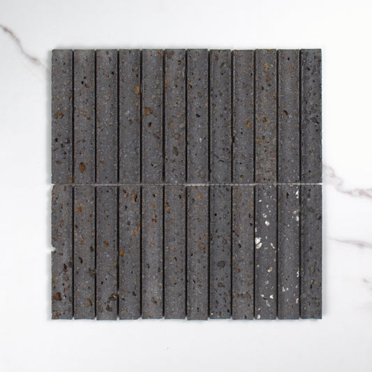 Elementa Travertine Black Concave Mosaic 23x148mm top view