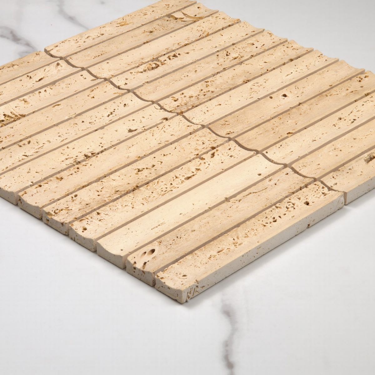 Elementa Travertine Ivory Concave Mosaic 23x148mm angle view