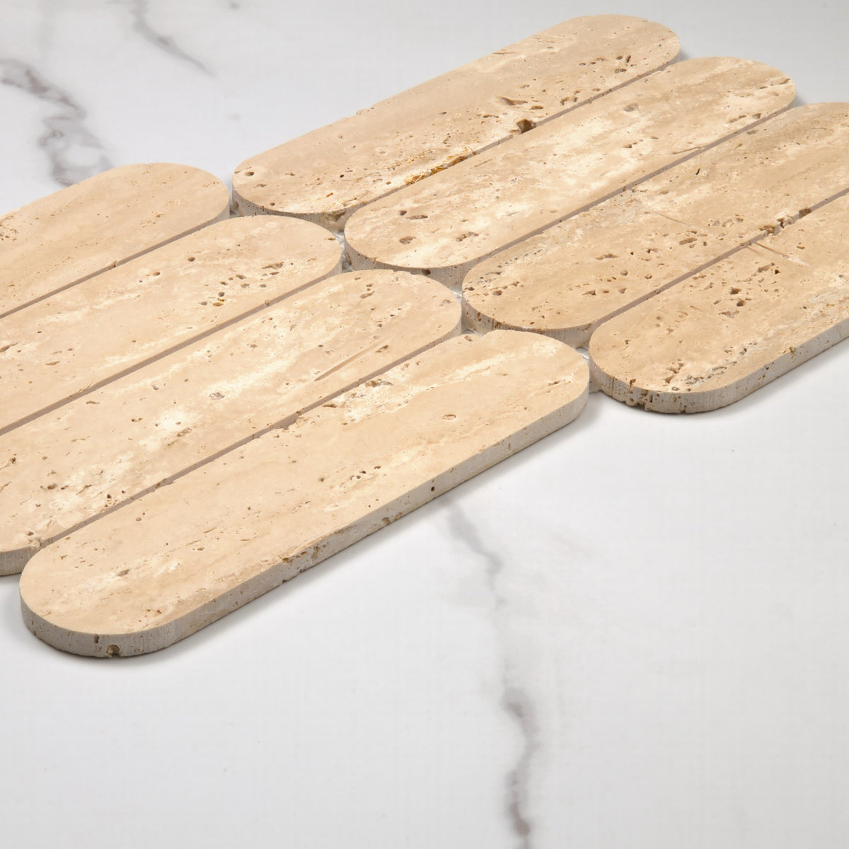 Elementa Travertine Ivory Cylinder Mosaic 50x198mm angle view