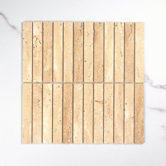 Elementa Travertine Ivory Finger Mosaic 23x148mm top view