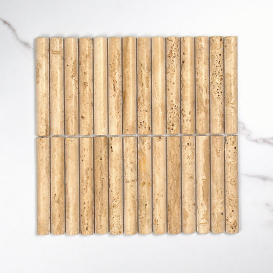 Elementa Travertine Ivory Fluted Mosaic 20x148mm top view