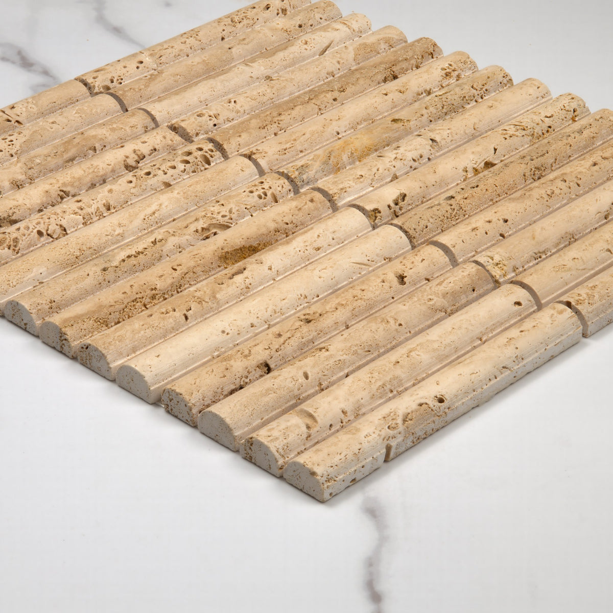 Elementa Travertine Ivory Fluted Mosaic 20x148mm angle view