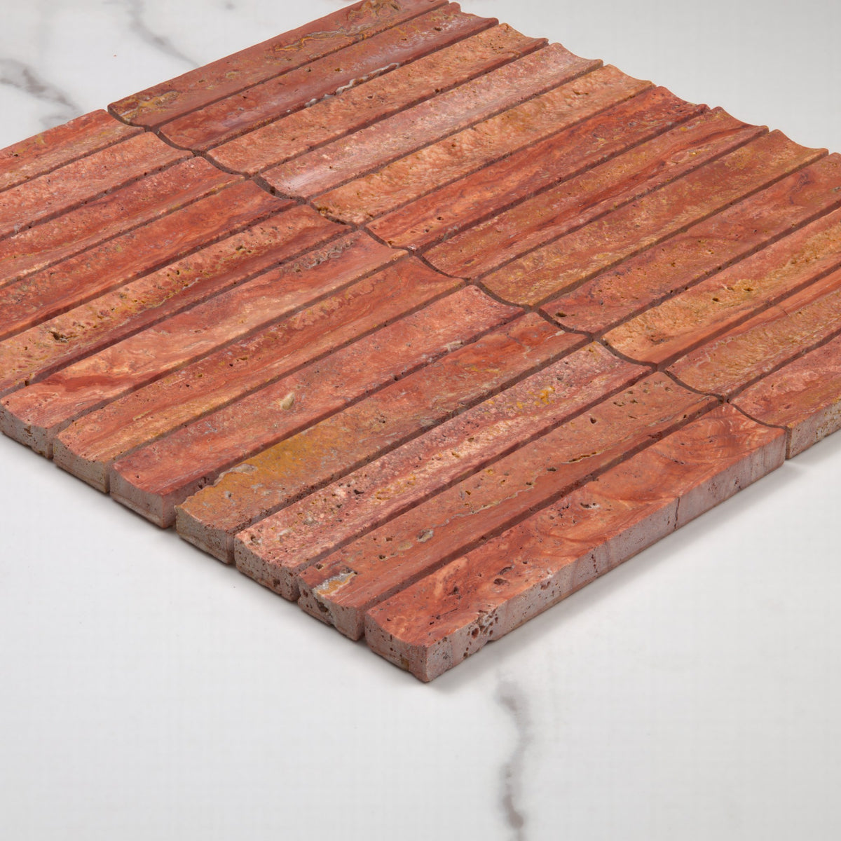 Elementa Travertine Red Concave Mosaic 23x148mm angle view