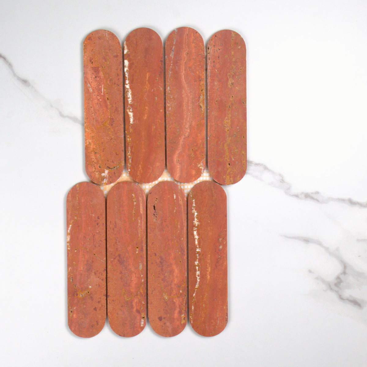 Elementa Travertine Red Cylinder Mosaic 50x198mm top view
