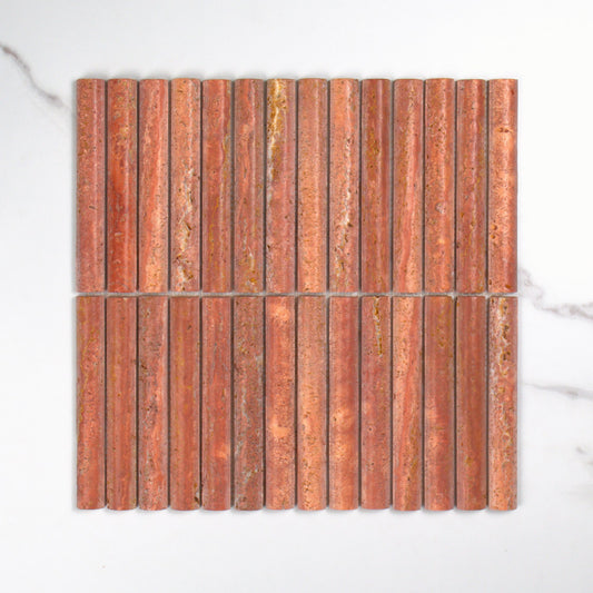 Elementa Travertine Red Fluted Mosaic 20x148mm top view