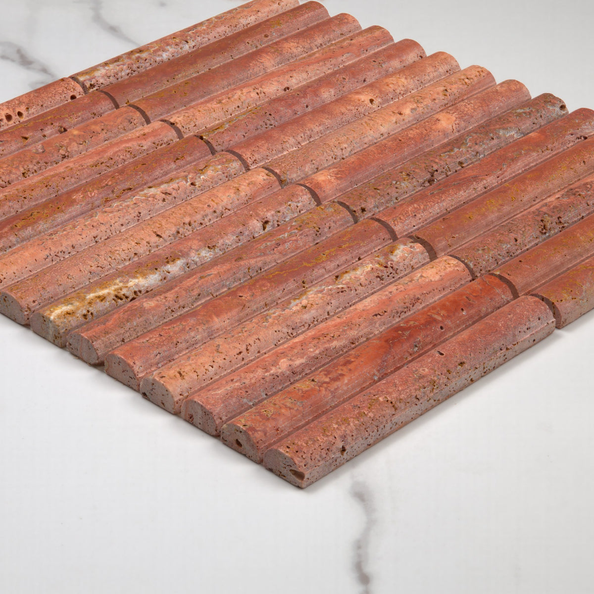 Elementa Travertine Red Fluted Mosaic 20x148mm angle view