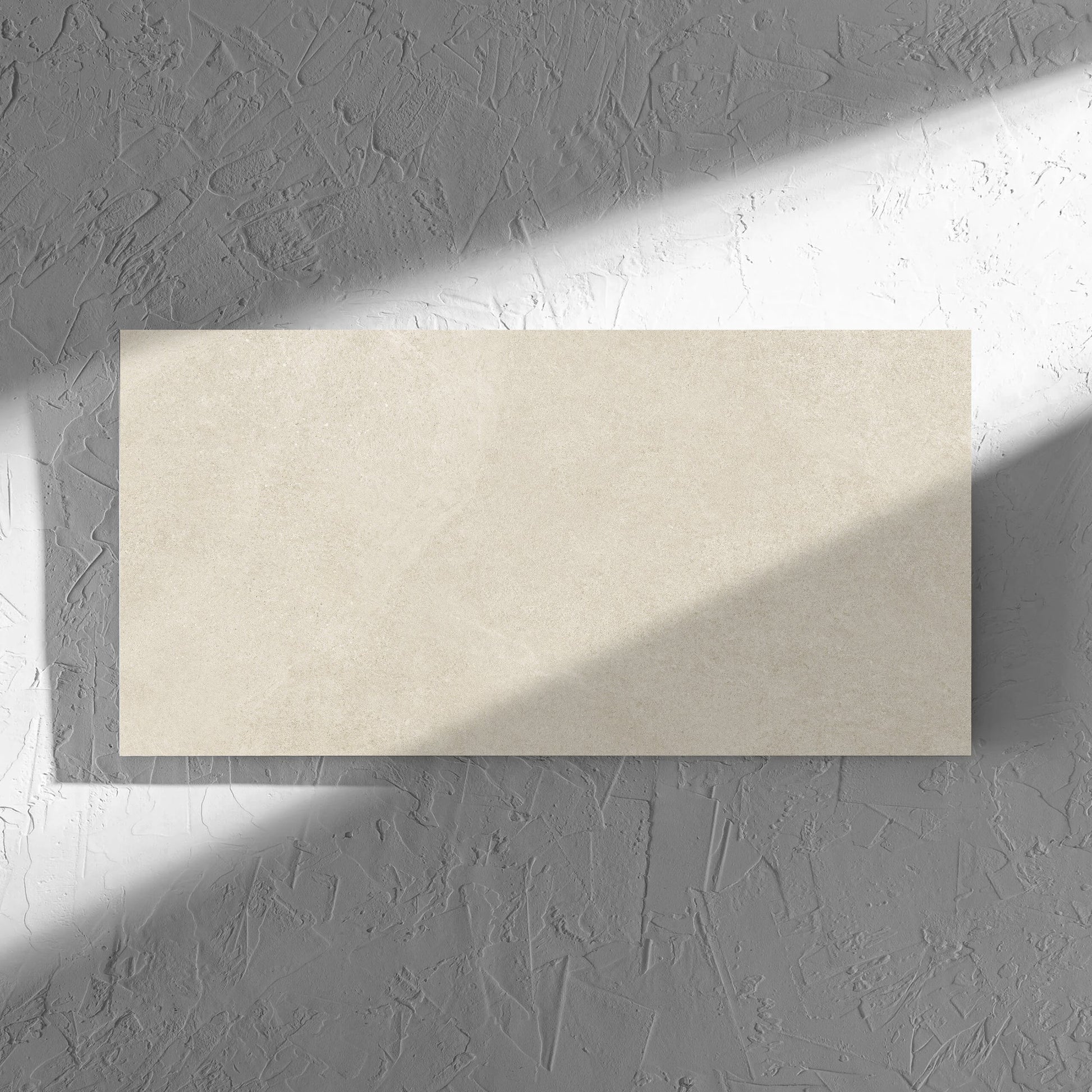 Fusion Beige Ultra Tech 300x600mm tile in soft natural window light, showing the matt surface