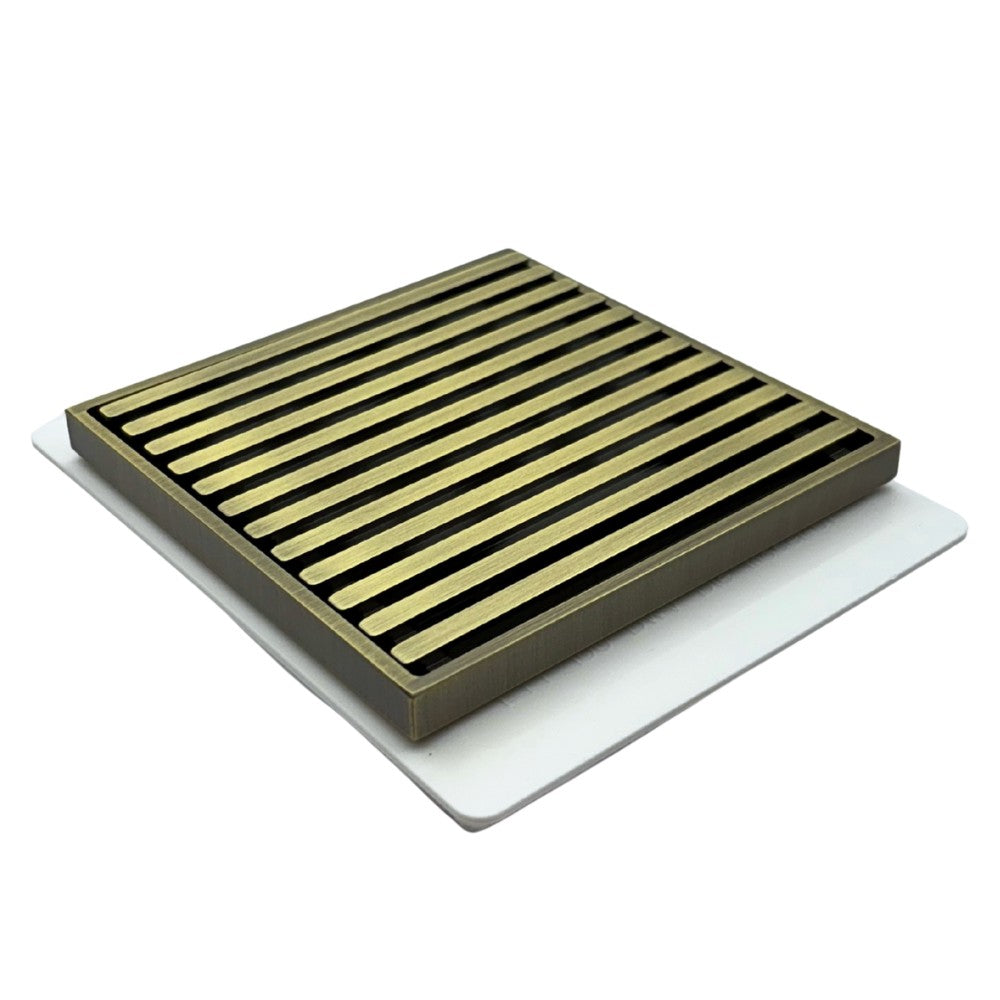 Grate Floor Waste with Puddle Flange Antique Brass 100mm Outlet 115x115mm
