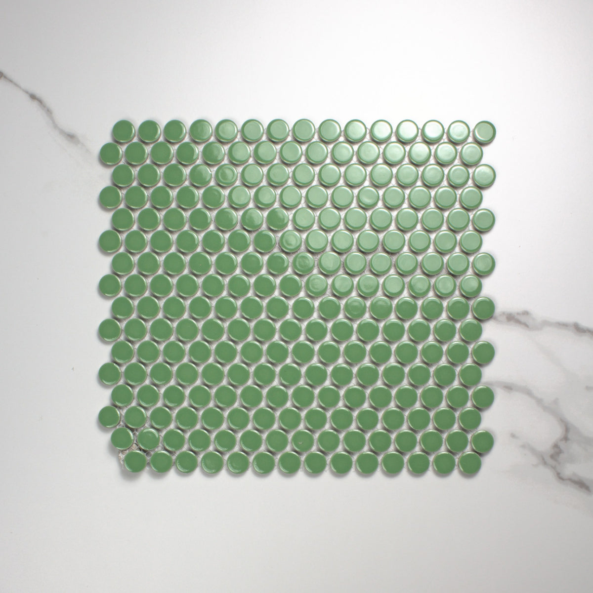 Green Gloss Porcelain Glazed Penny Round 19mm top view