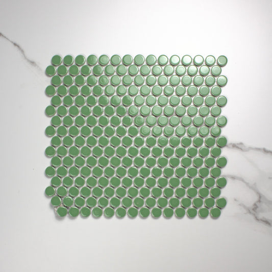 Green Gloss Porcelain Glazed Penny Round 19mm top view