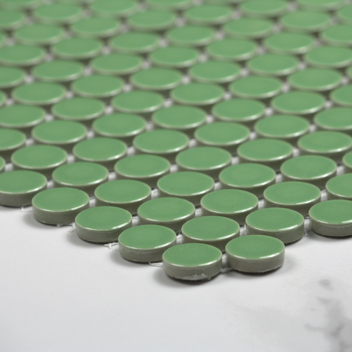 Green Gloss Porcelain Glazed Penny Round 19mm angle view