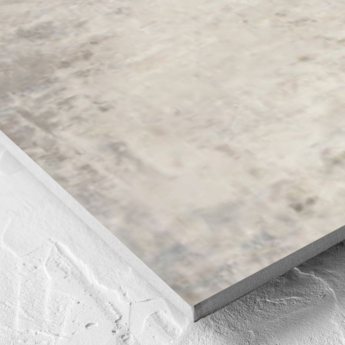 Corner close-up of the Grunge Beige Rectified 600x600mm tile showing the tile surface and the edge profile